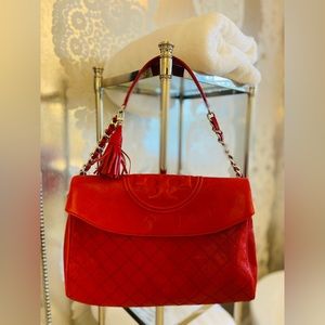 Tory Burch Red Leather Shoulder Handbag